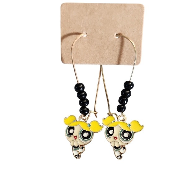 NWOT Cute PowerPuff Girls Blossom Earrings with Black Beads - Picture 1 of 5